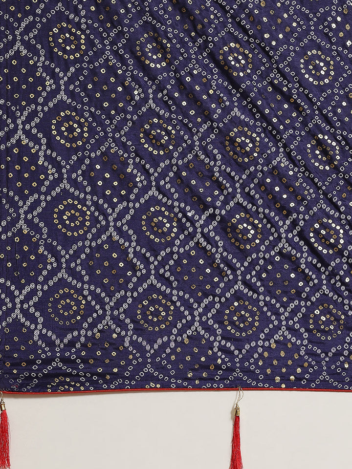 Silk Batik Bandhani Print Saree With Contrast Blouse & Matching Belt