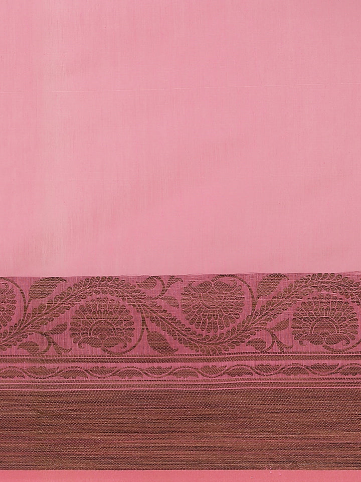 Rose Pink Banarasi Chanderi Saree with Oxidised Resham Weaving Ethnic Floral Border