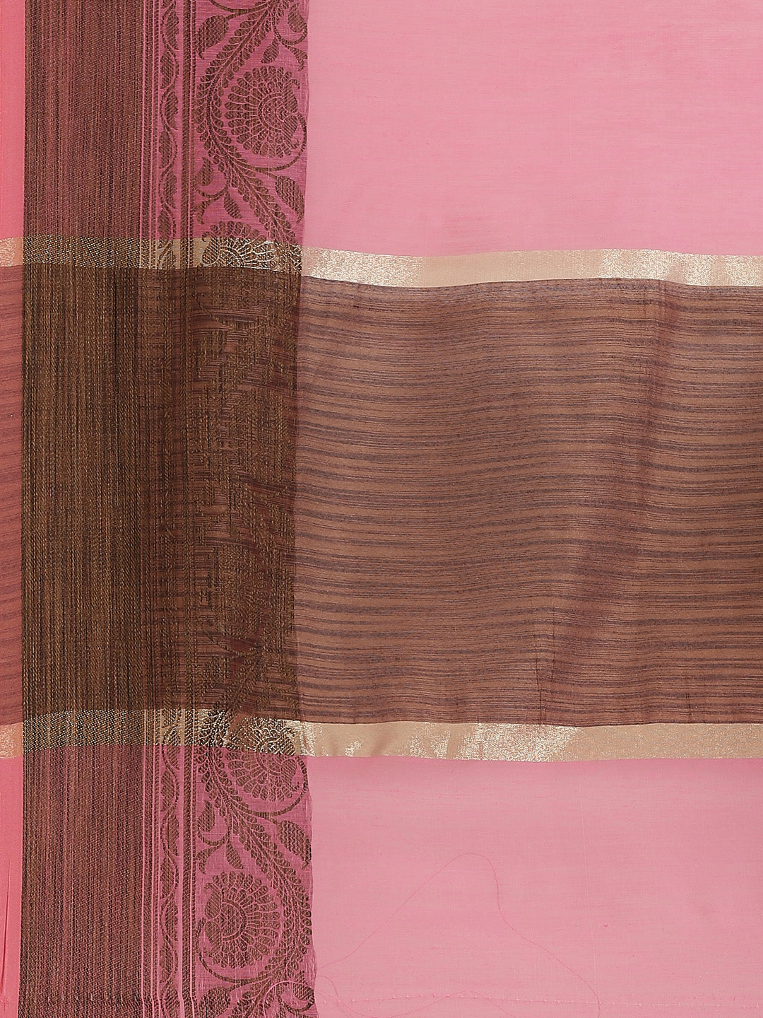 Rose Pink Banarasi Chanderi Saree with Oxidised Resham Weaving Ethnic Floral Border