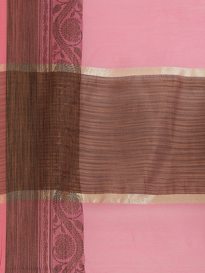 Rose Pink Banarasi Chanderi Saree with Oxidised Resham Weaving Ethnic Floral Border