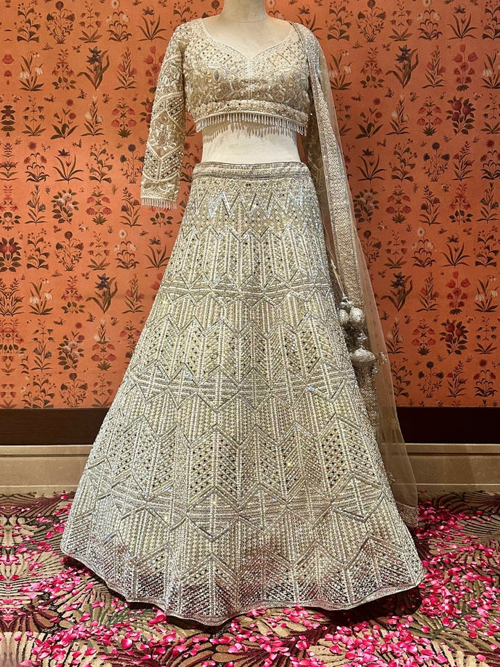 Champagne Gold Glimmer Geometric Lehenga