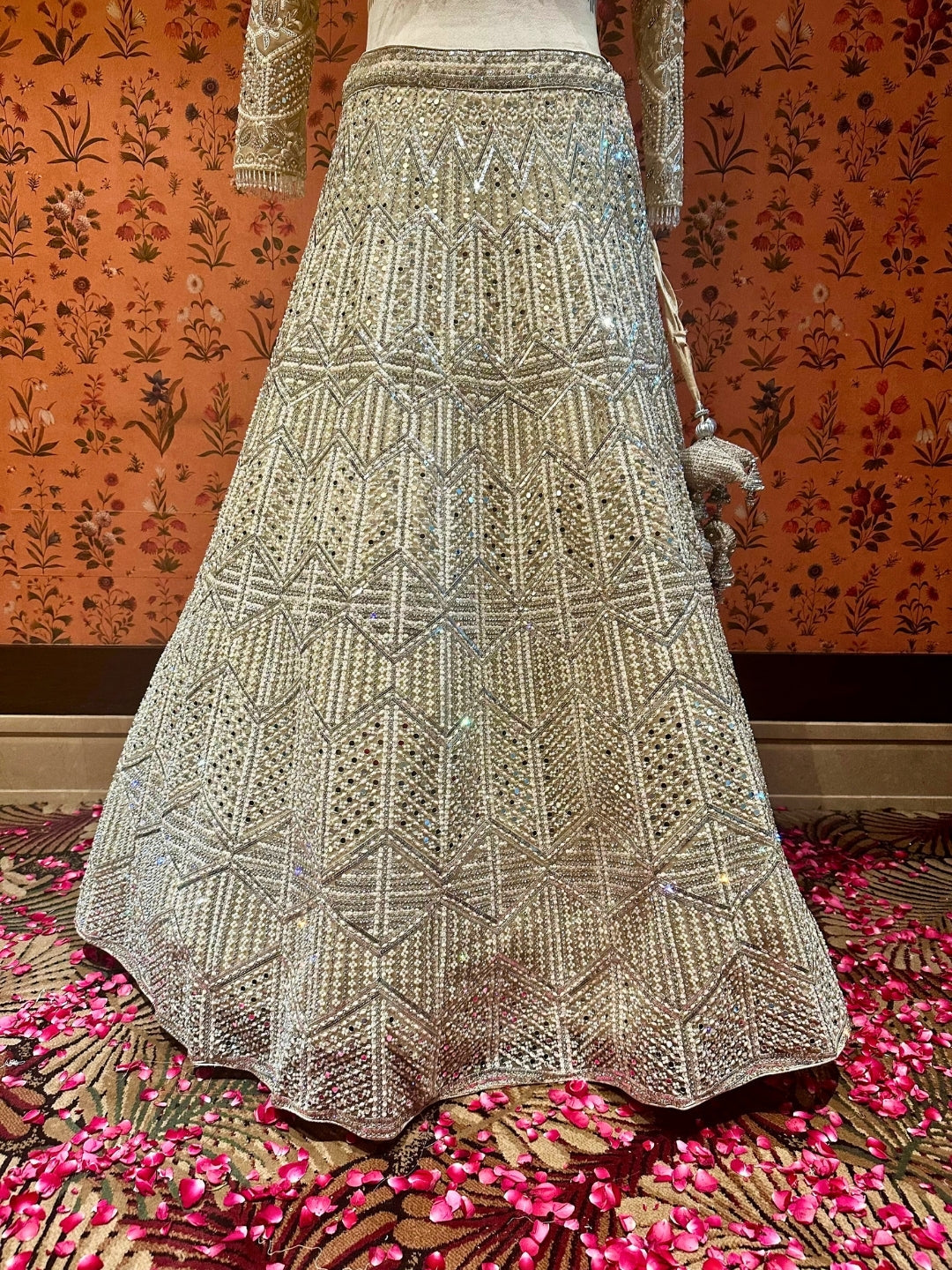 Champagne Gold Glimmer Geometric Lehenga