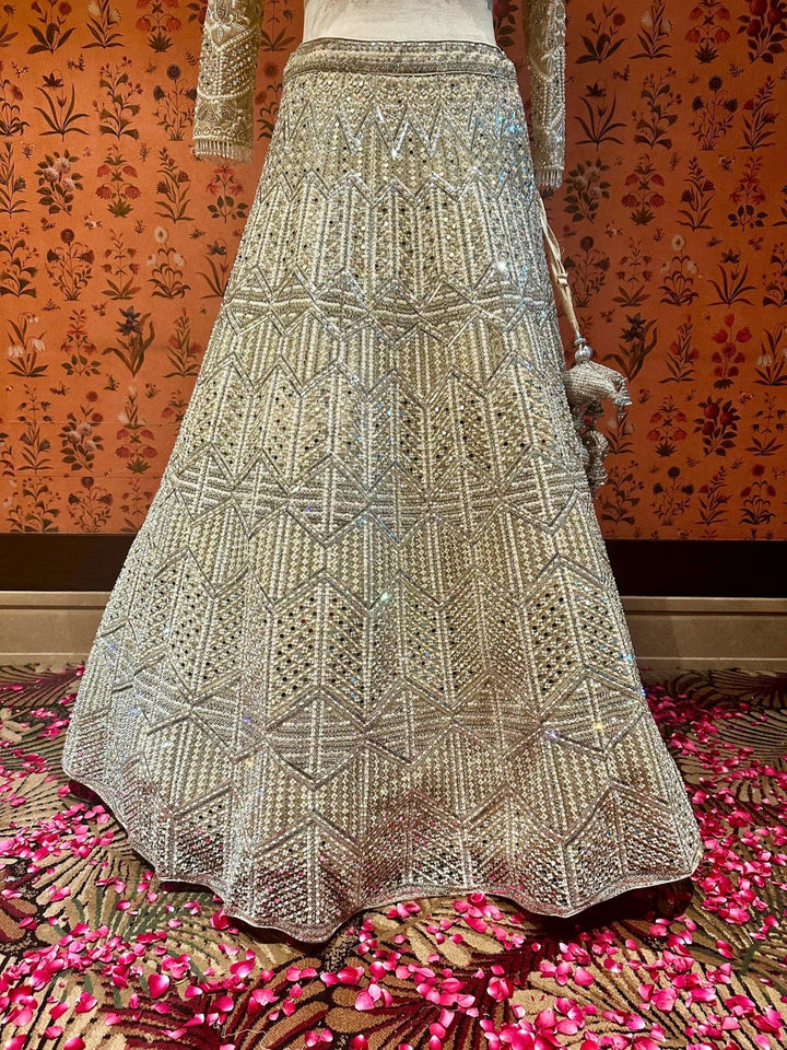 Champagne Gold Glimmer Geometric Lehenga