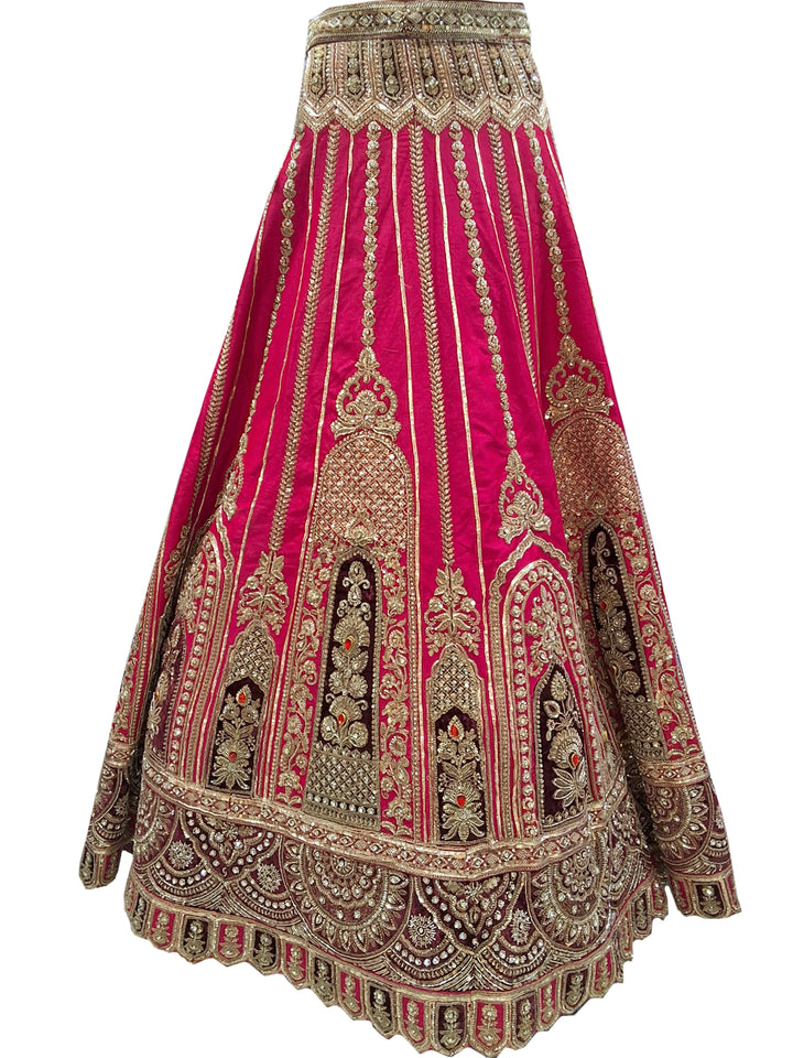 Pink Zari Embroidered Bridal Lehenga Choli with Palace Motif
