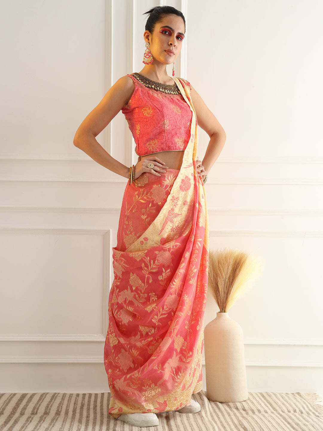 Cotton Silk Saree with Intricate Resham woven Floral and Bird Motifs