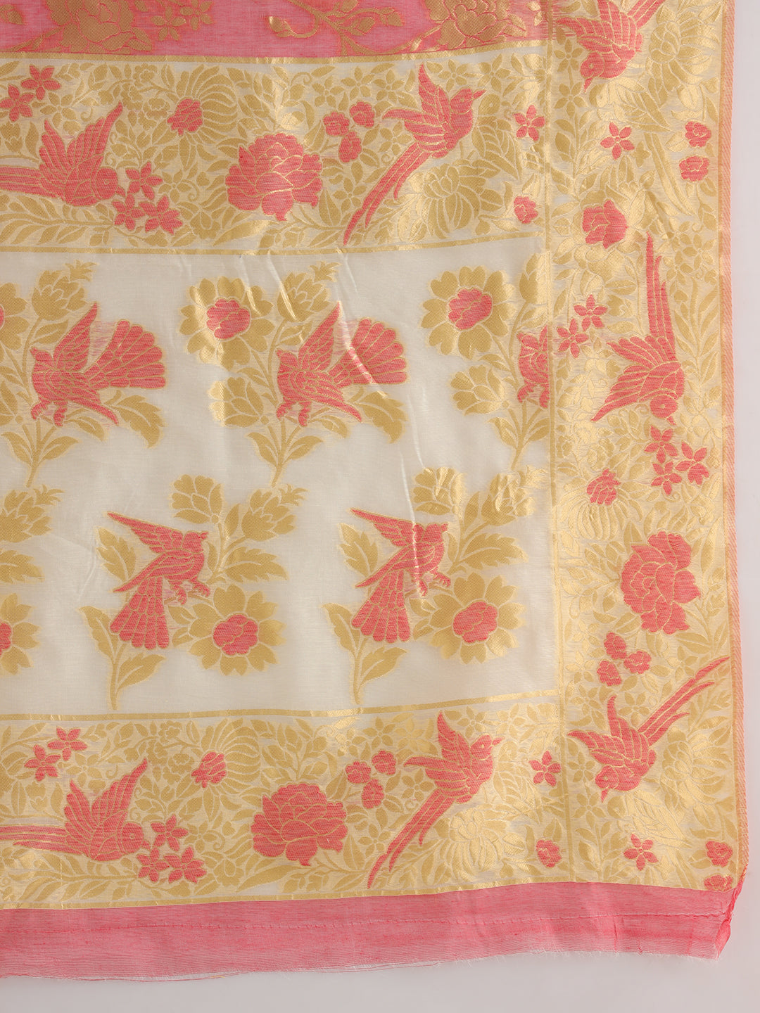 Cotton Silk Saree with Intricate Resham woven Floral and Bird Motifs