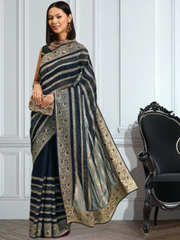 Chhabra 555 Blue Aari Embroidered & Swarovski Embellished Party Wear Georgette Saree