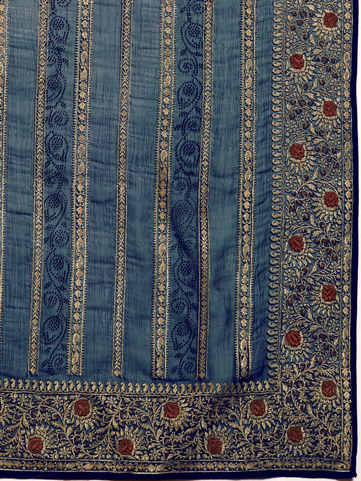 Blue Aari Embroidered & Swarovski Embellished Georgette Saree