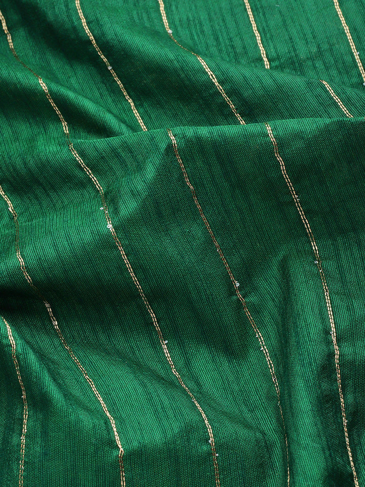 Bottle Green Floral & Paisley Zari Motifs Jute Silk Saree With Tassels