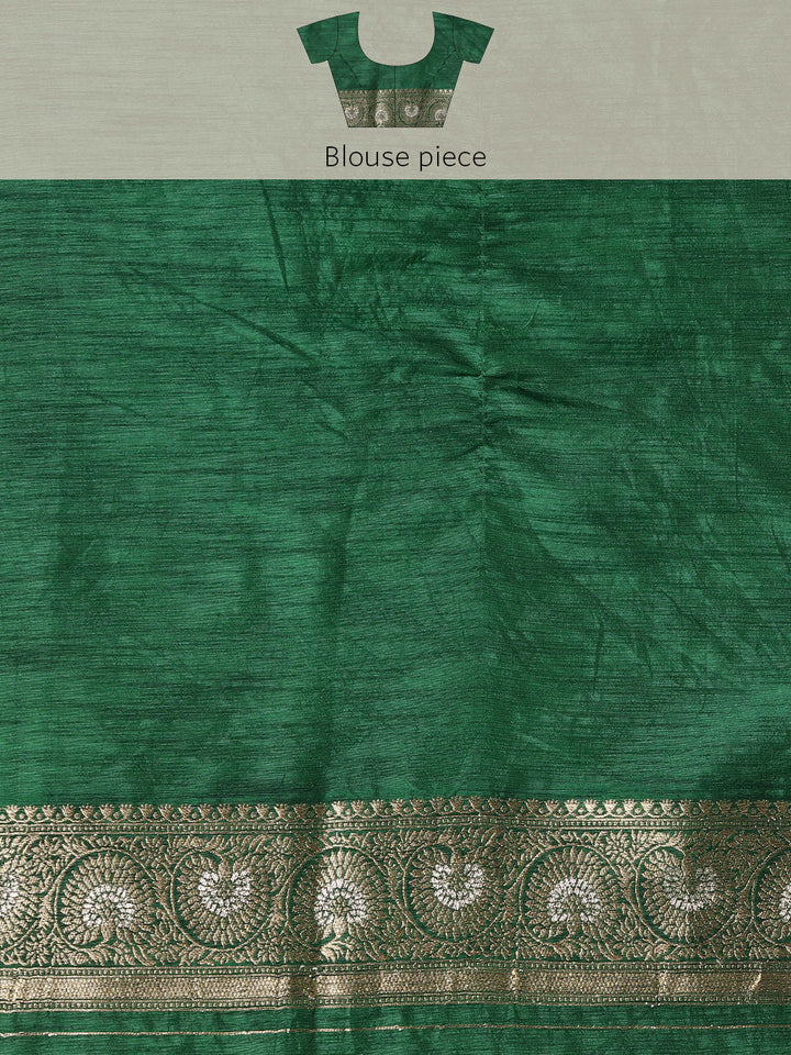 Bottle Green Floral & Paisley Zari Motifs Jute Silk Saree With Tassels