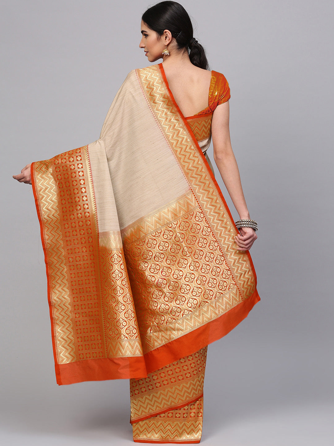 Banarasi Handloom Silk Half-and-Half Saree with Zari Weaving