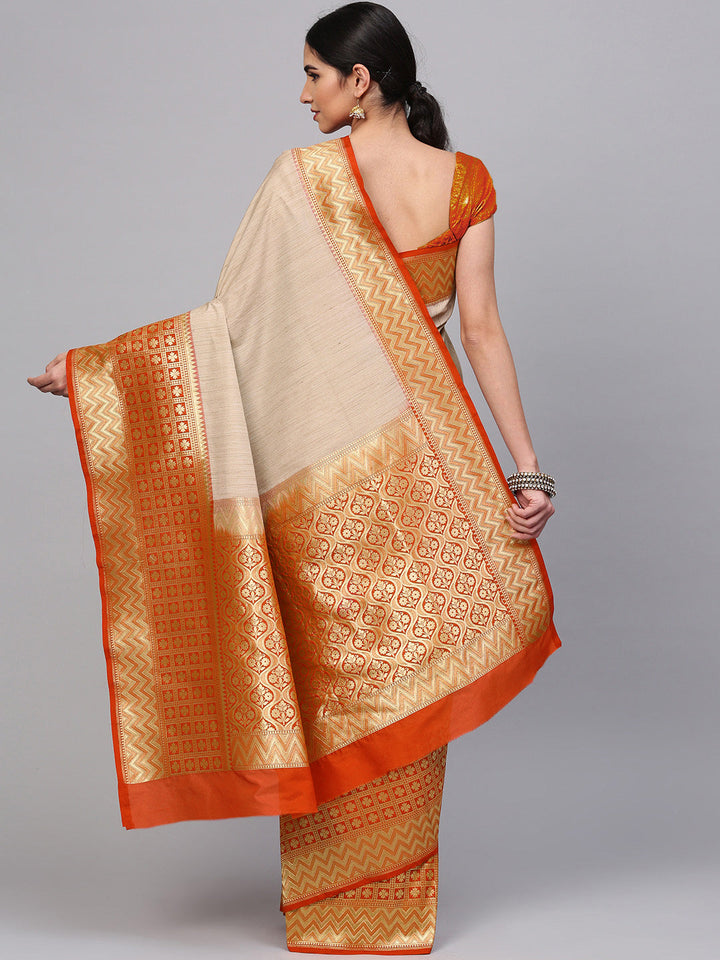 Banarasi Handloom Silk Half-and-Half Saree with Zari Weaving