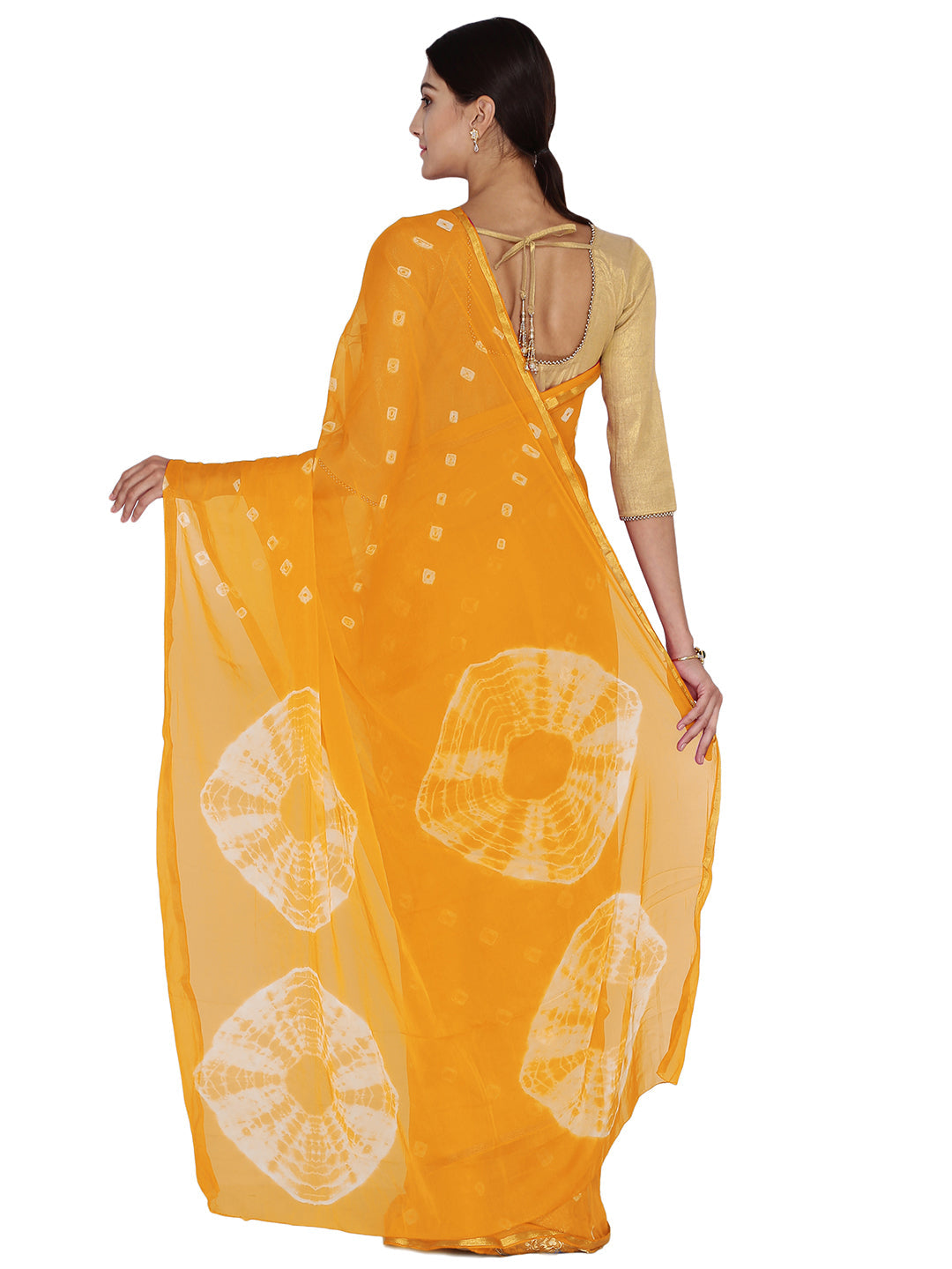 Yellow Batik Print Chiffon Party Wear Saree