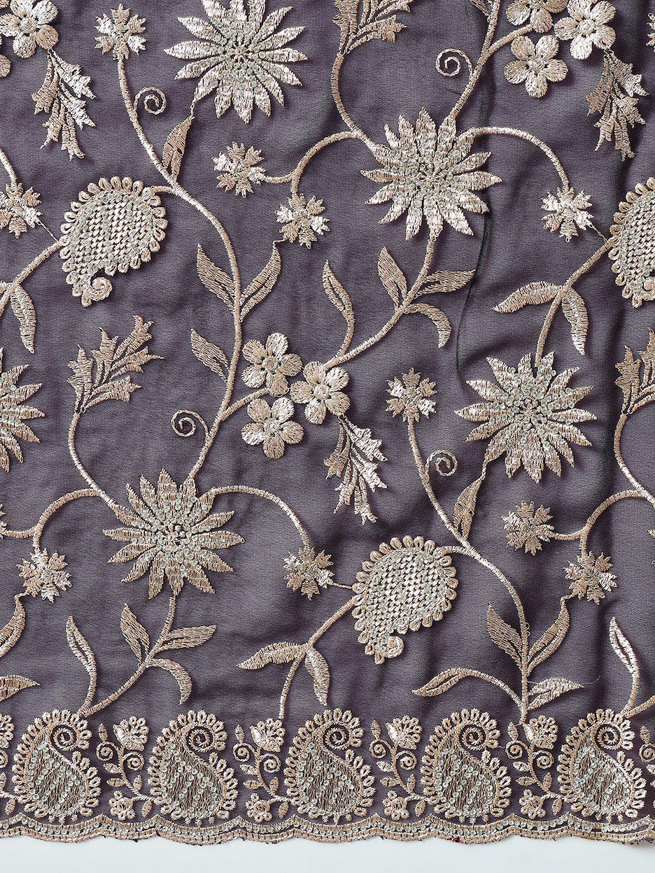 Paisley Zari Embroidered Festive Georgette Saree With Cut-Work Border