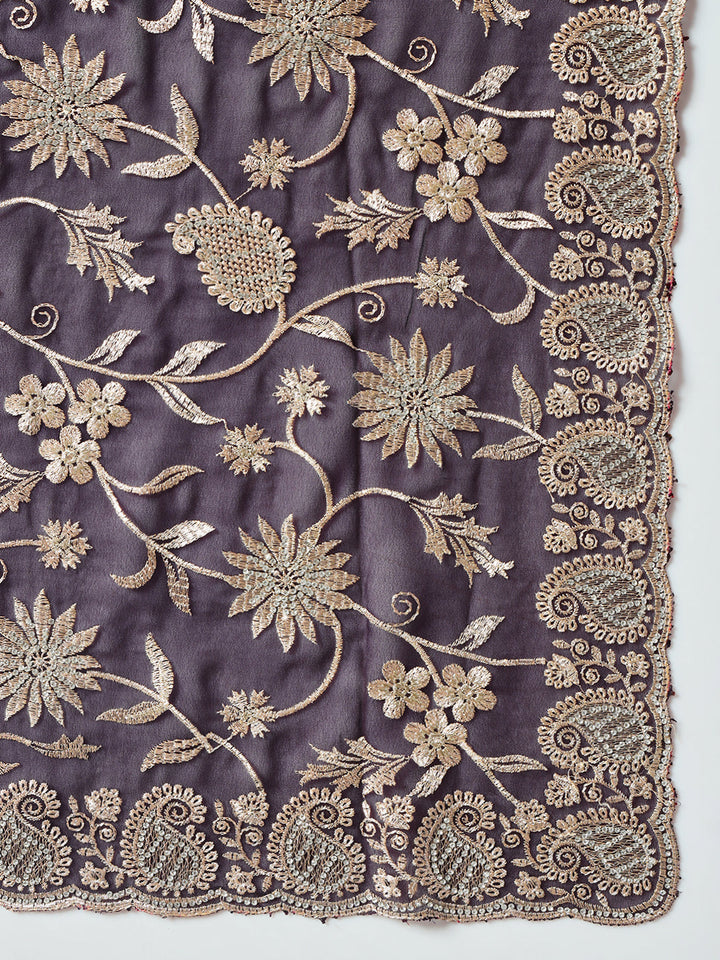 Paisley Zari Embroidered Festive Georgette Saree With Cut-Work Border