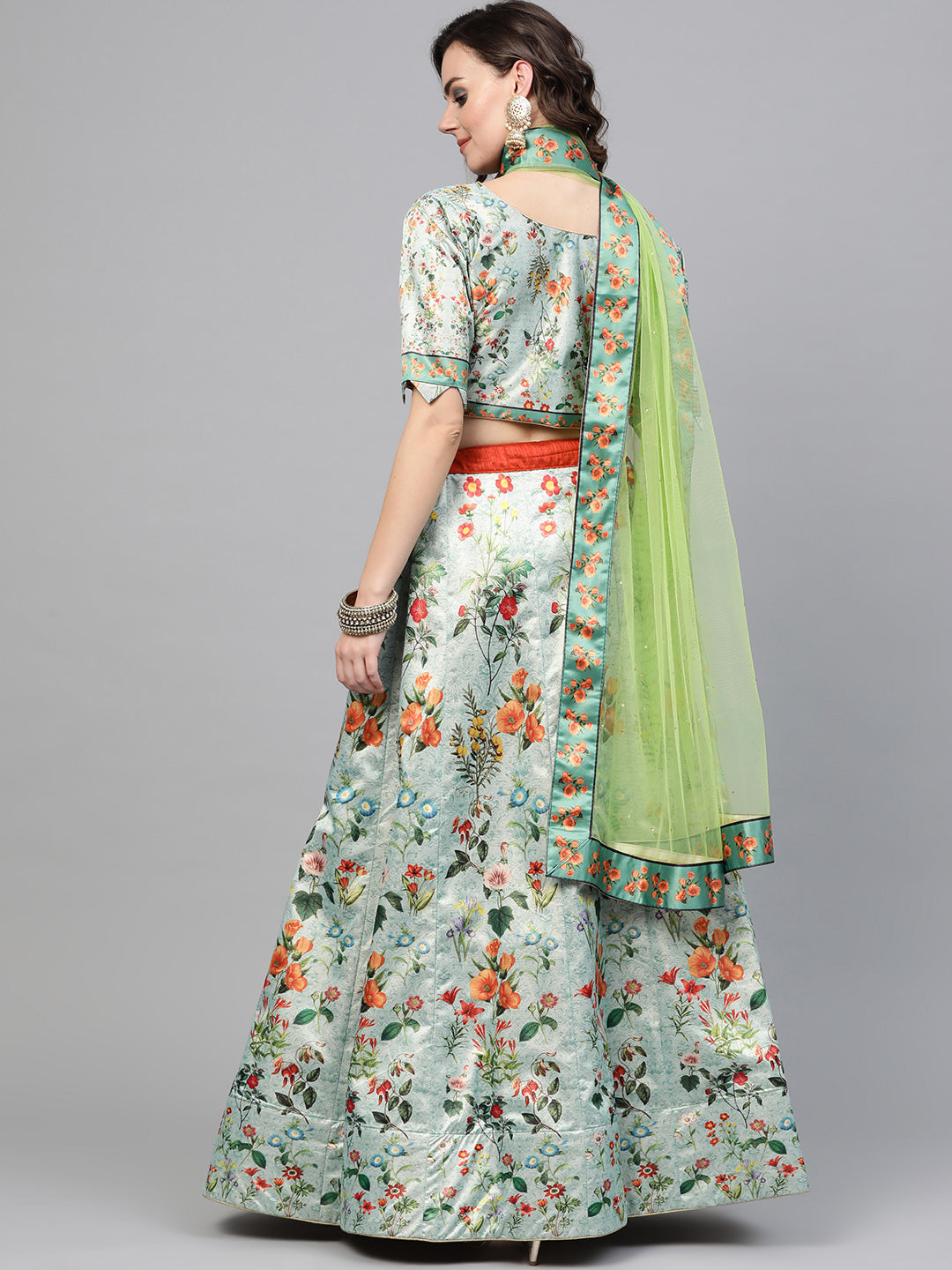 Digital Print Semi-stitched Lehenga with Floral Motifs