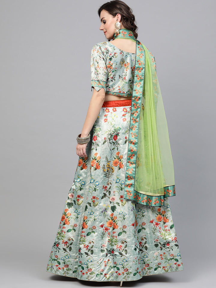 Digital Print Semi-stitched Lehenga with Floral Motifs