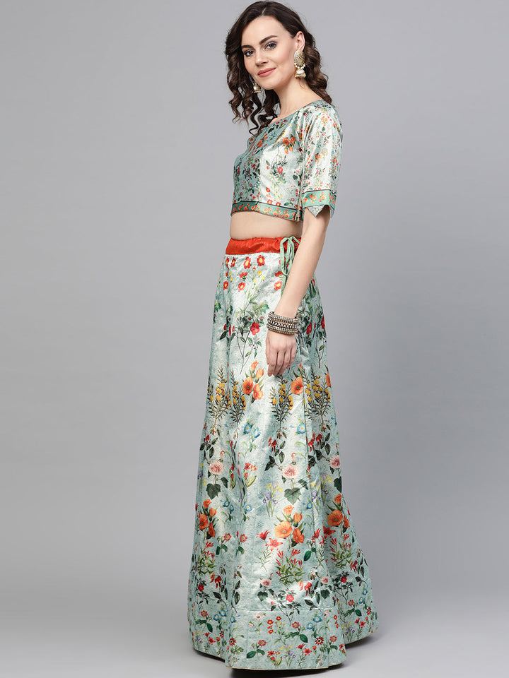 Digital Print Semi-stitched Lehenga with Floral Motifs