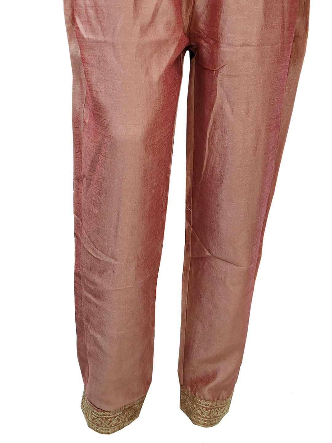 Silk Zari Embroidered Slit Kurta with Pant and Dupatta in Dusty Pink