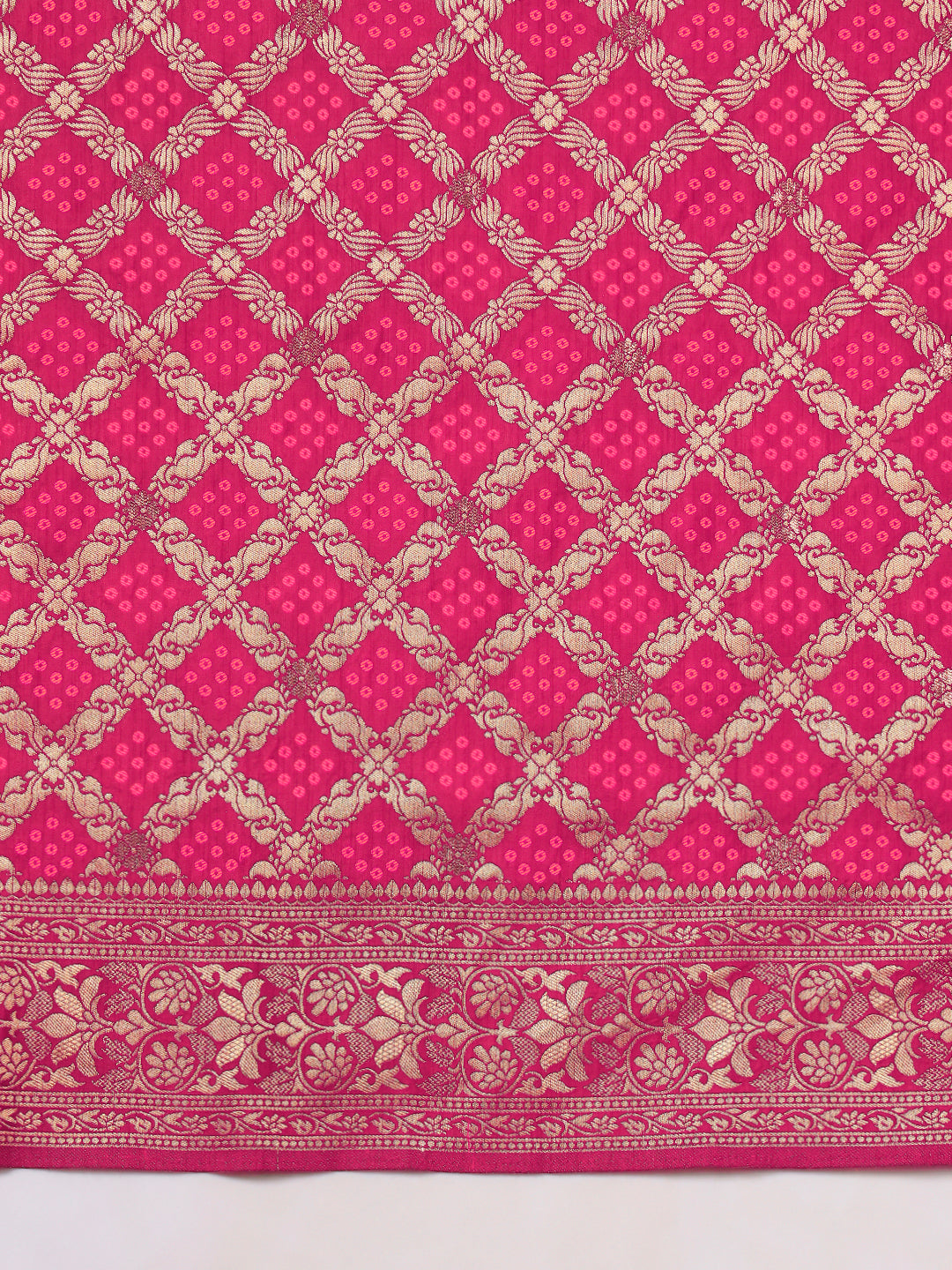 Banarasi Handloom Gharchola Saree with Golden Zari Meenakari Weaving & Jhalar Pallu