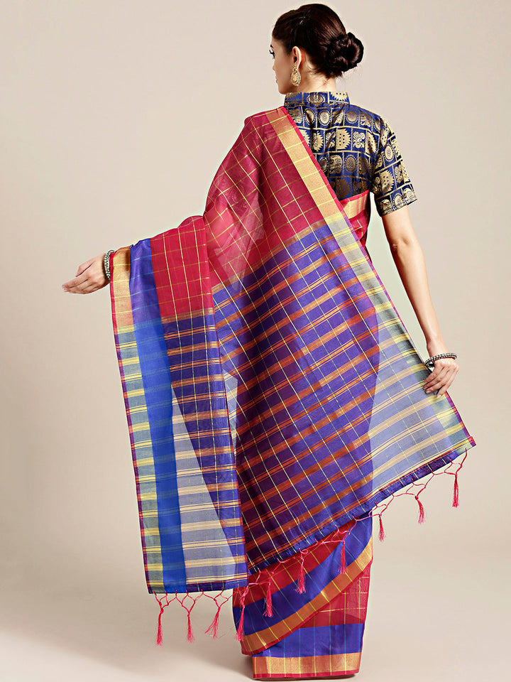 Checked Chanderi Silk Saree with Jacquard Blouse