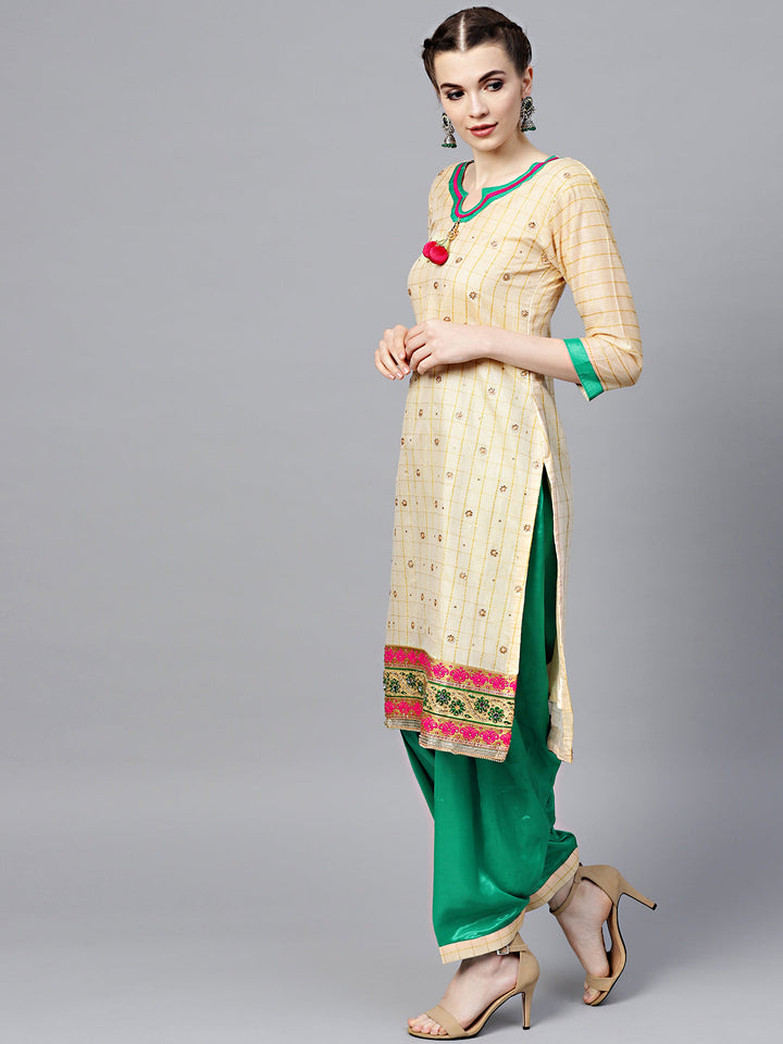Chanderi Kurta Set with Floral Embroidery Dupatta