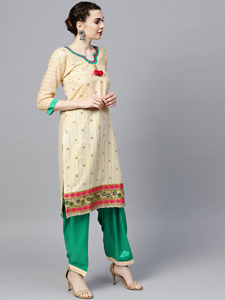 Chanderi Kurta Set with Floral Embroidery Dupatta