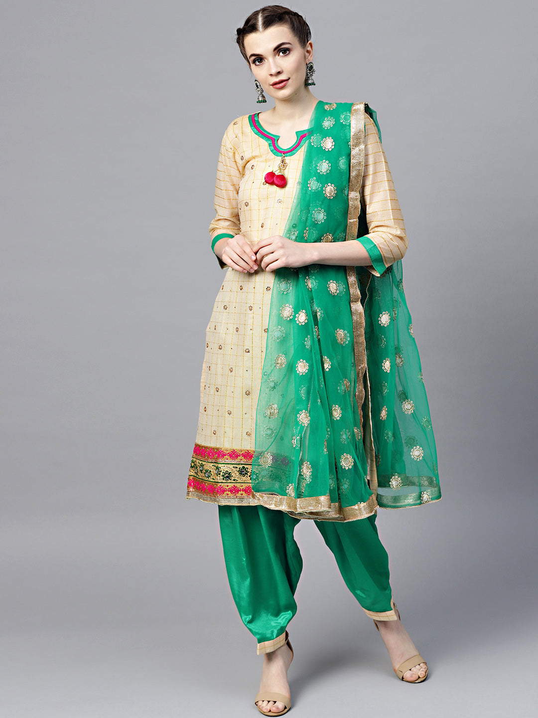Chanderi Kurta Set with Floral Embroidery Dupatta
