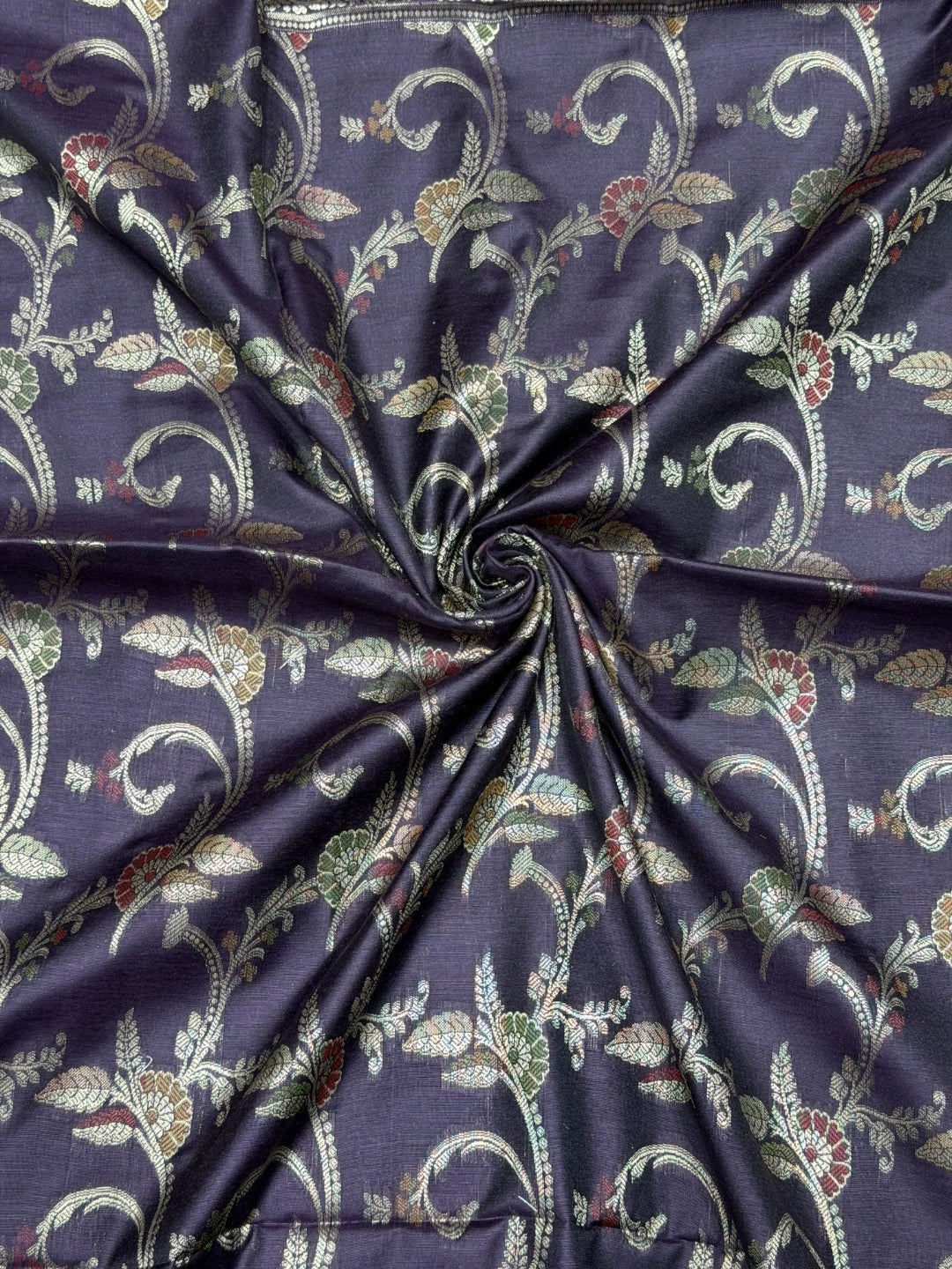 Zari Meenakari Weaving Banarasi Silk Dress Material with Intricate Floral Jhalar Dupatta