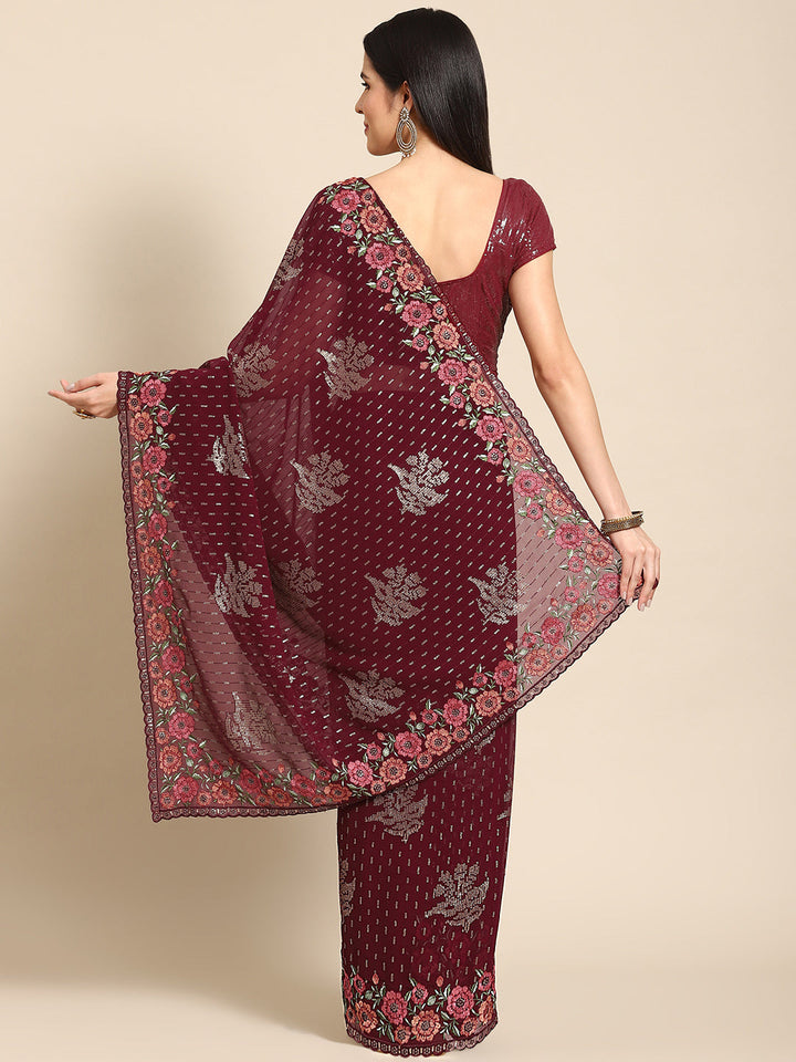 Sequin Embellished & Resham Embroidered Georgette Scalloped  Saree