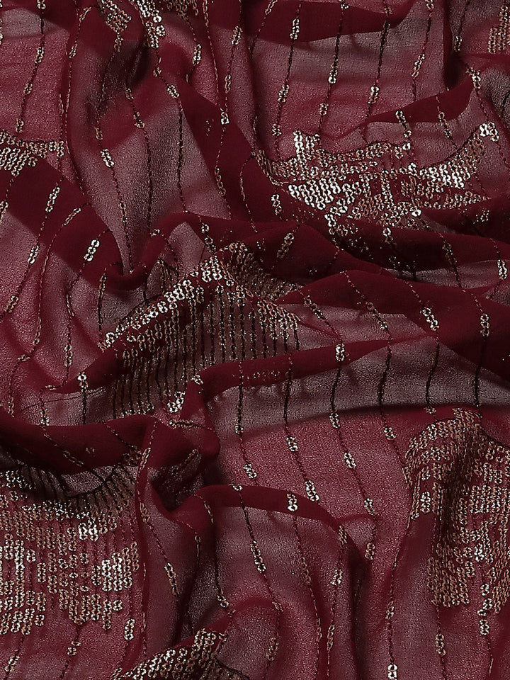 Sequin Embellished & Resham Embroidered Georgette Scalloped  Saree