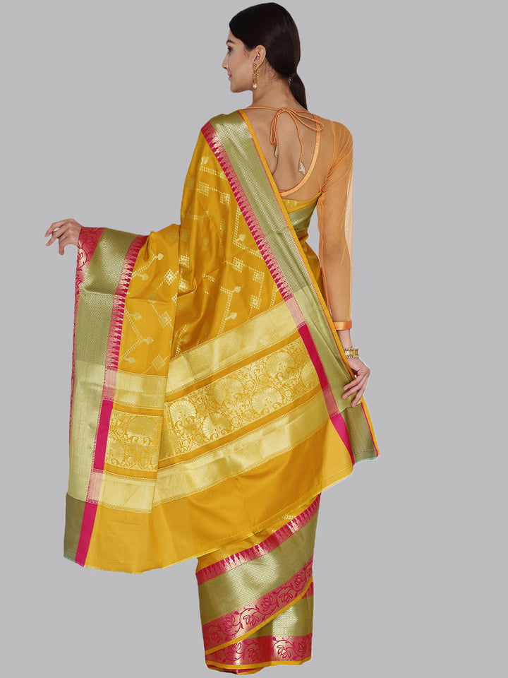 Mustard & Gold Banarasi Silk Traditional Saree.