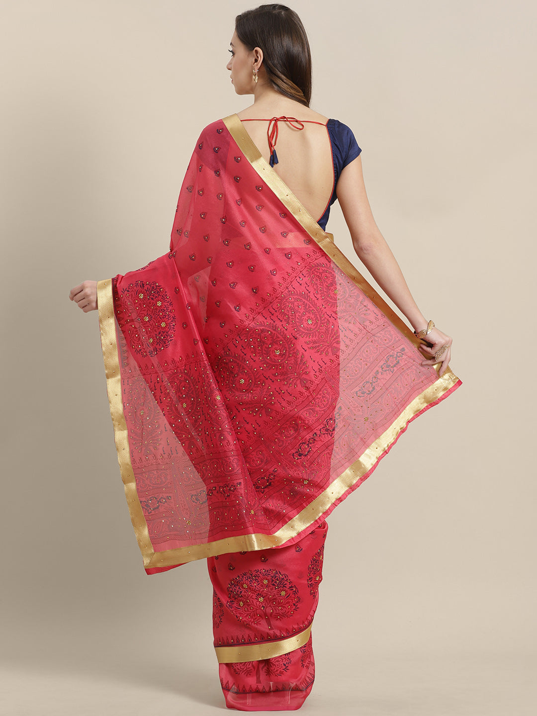 Chanderi Blockprint Saree with Zari border