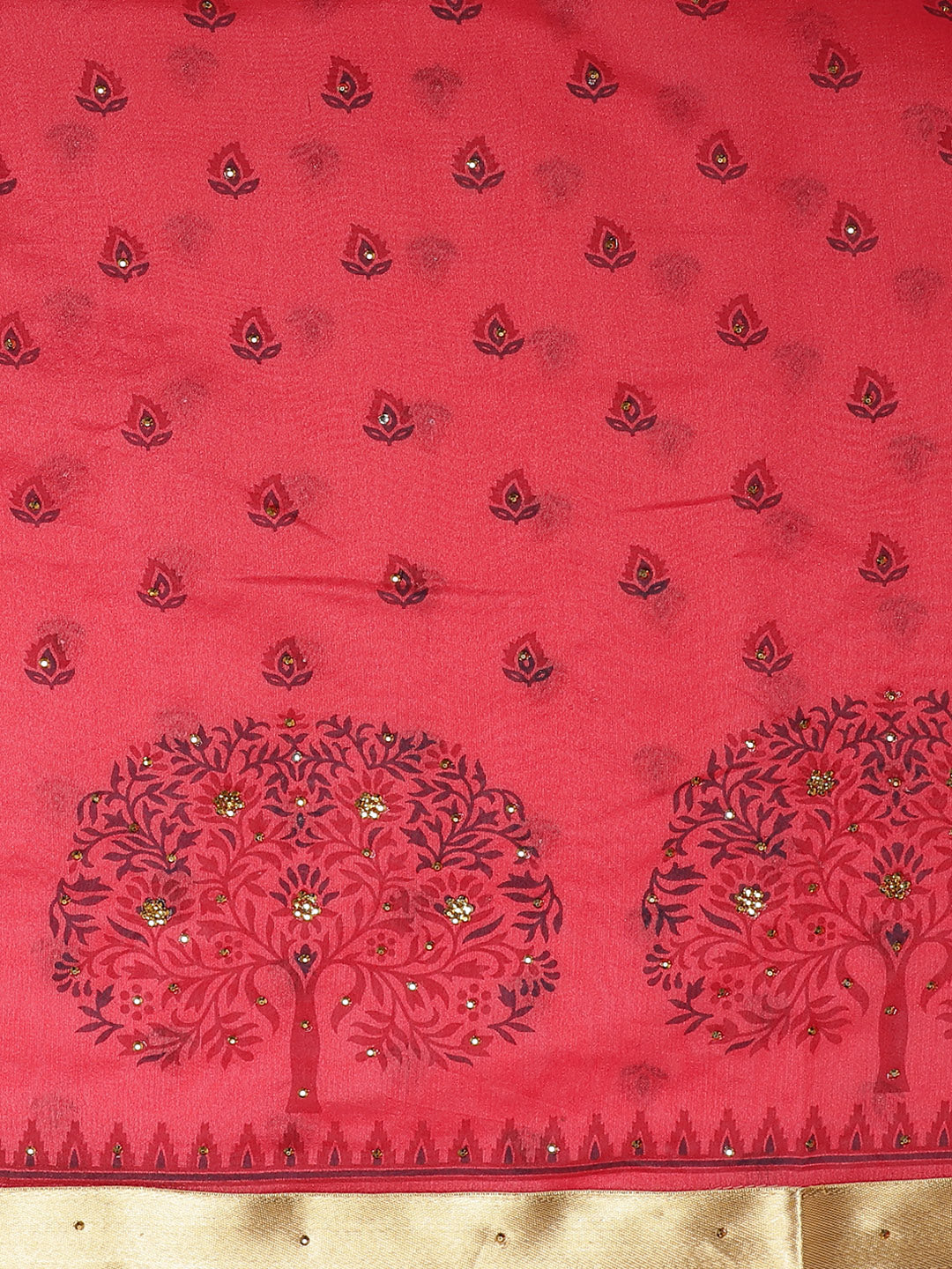 Chanderi Blockprint Saree with Zari border