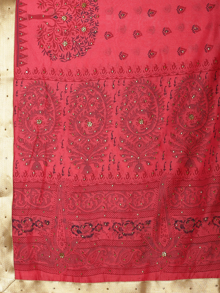 Chanderi Blockprint Saree with Zari border