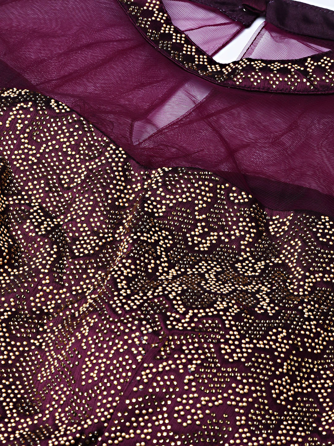 Jeweled Choker Style Crop Top Lehenga with Attached Ruffled Dupatta