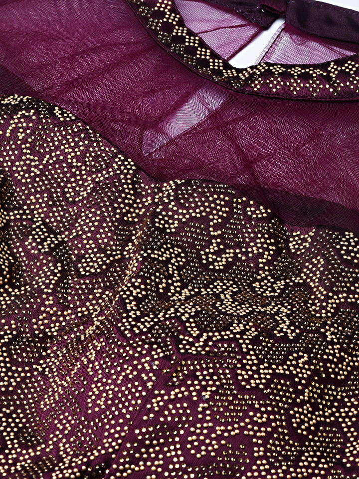 Jeweled Choker Style Crop Top Lehenga with Attached Ruffled Dupatta