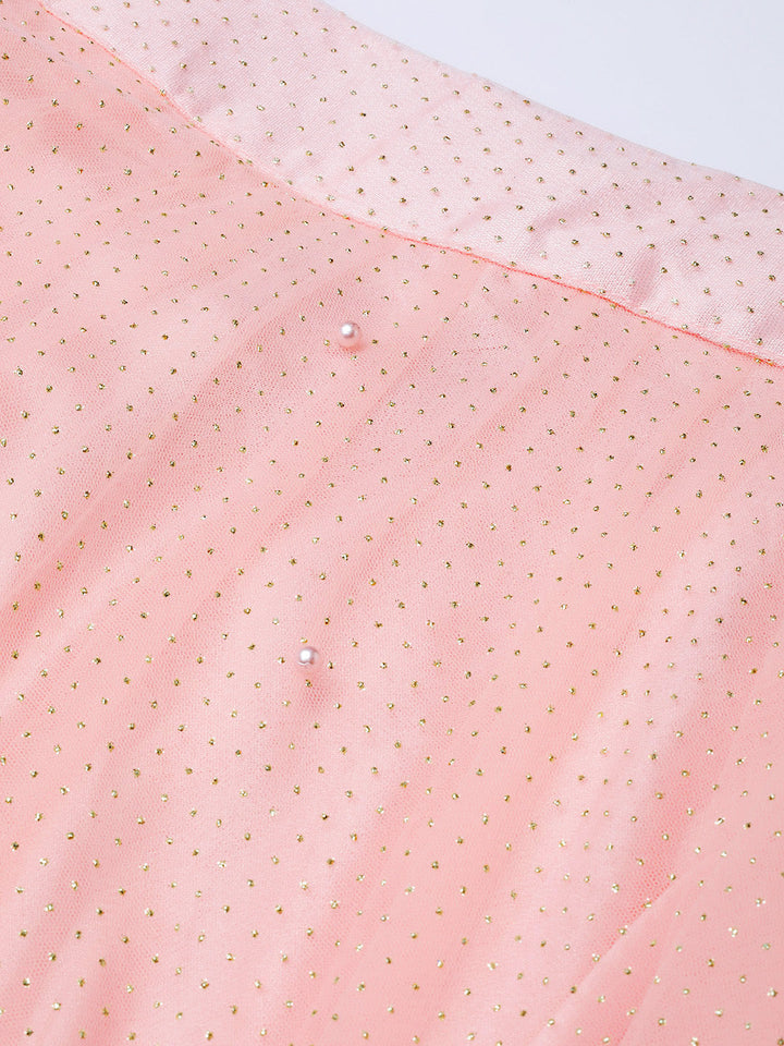 Jeweled Choker Style Crop Top Lehenga with Attached Ruffled Dupatta