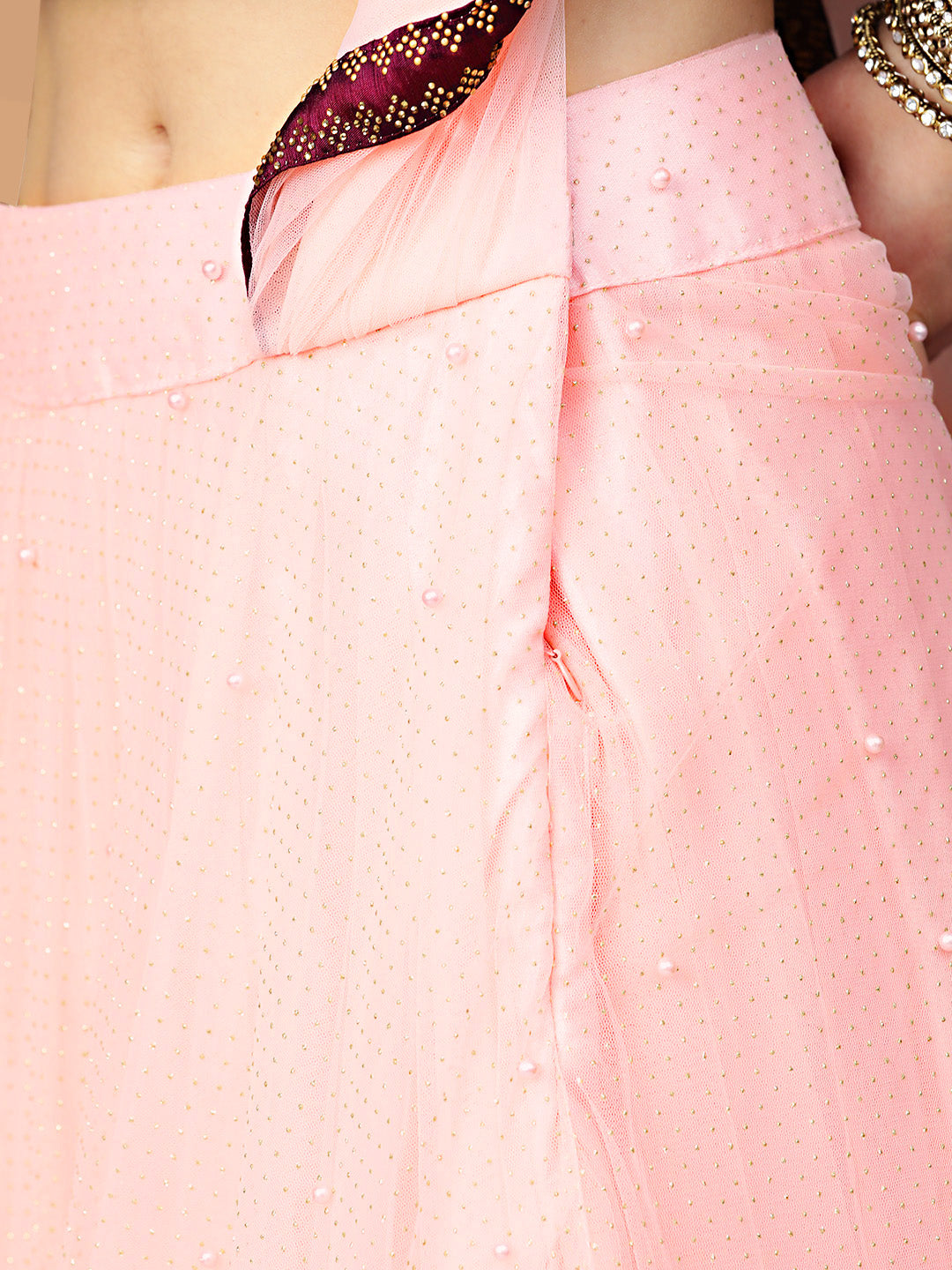 Jeweled Choker Style Crop Top Lehenga with Attached Ruffled Dupatta