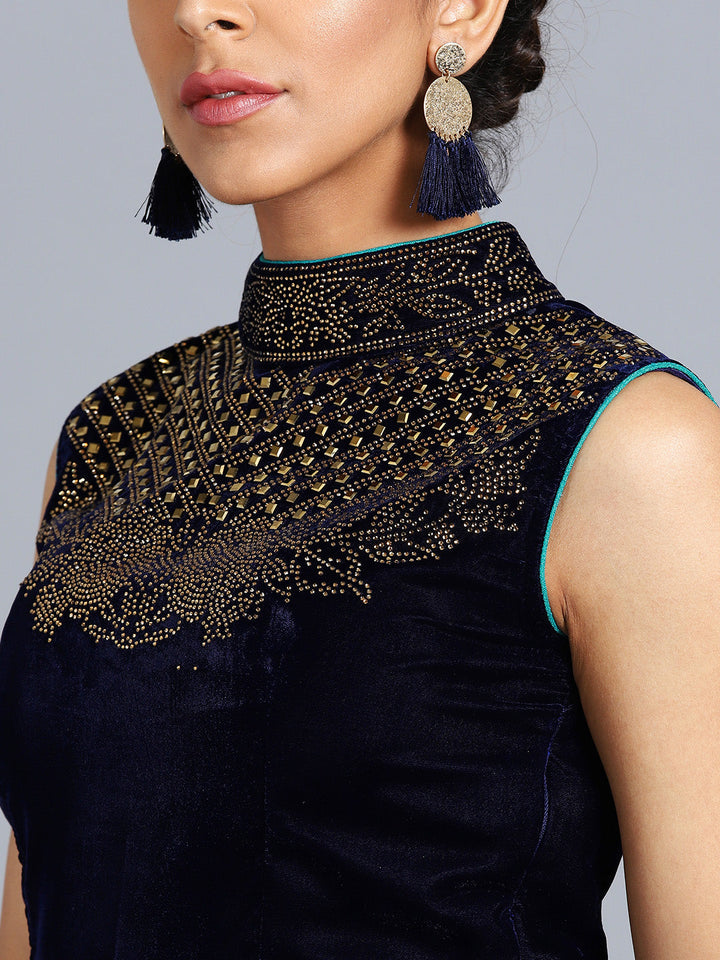 Hand Embellished High Neck Crop Top Lehenga Choli