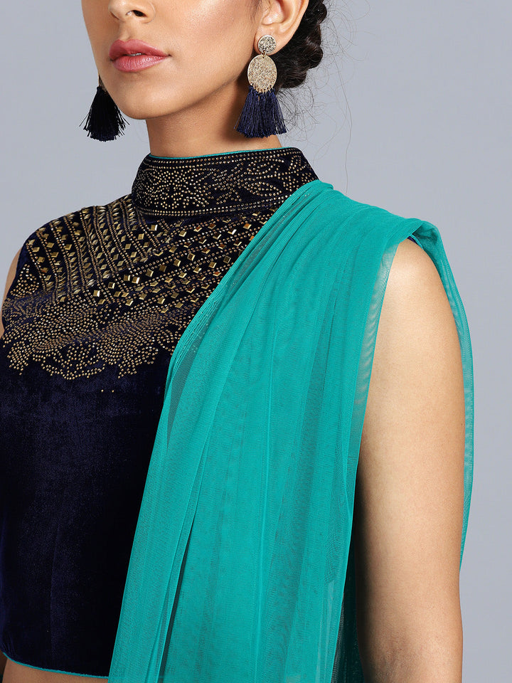 Hand Embellished High Neck Crop Top Lehenga Choli
