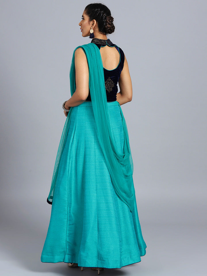 Hand Embellished High Neck Crop Top Lehenga Choli
