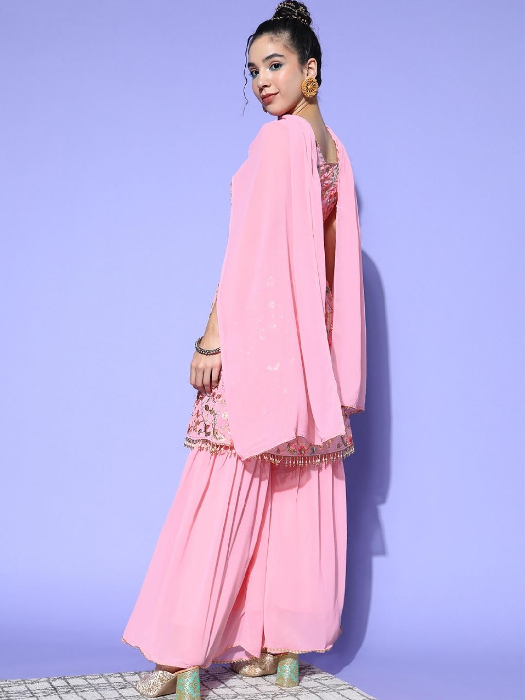 MultiColor Embroidery Peplum Kurta with Flared Sharara