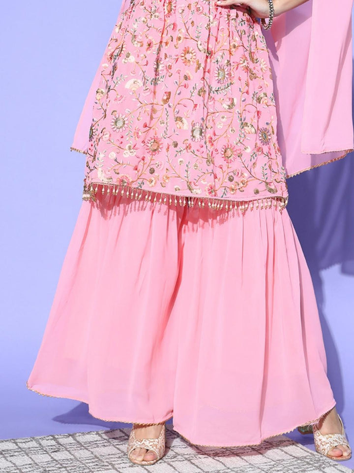 MultiColor Embroidery Peplum Kurta with Flared Sharara