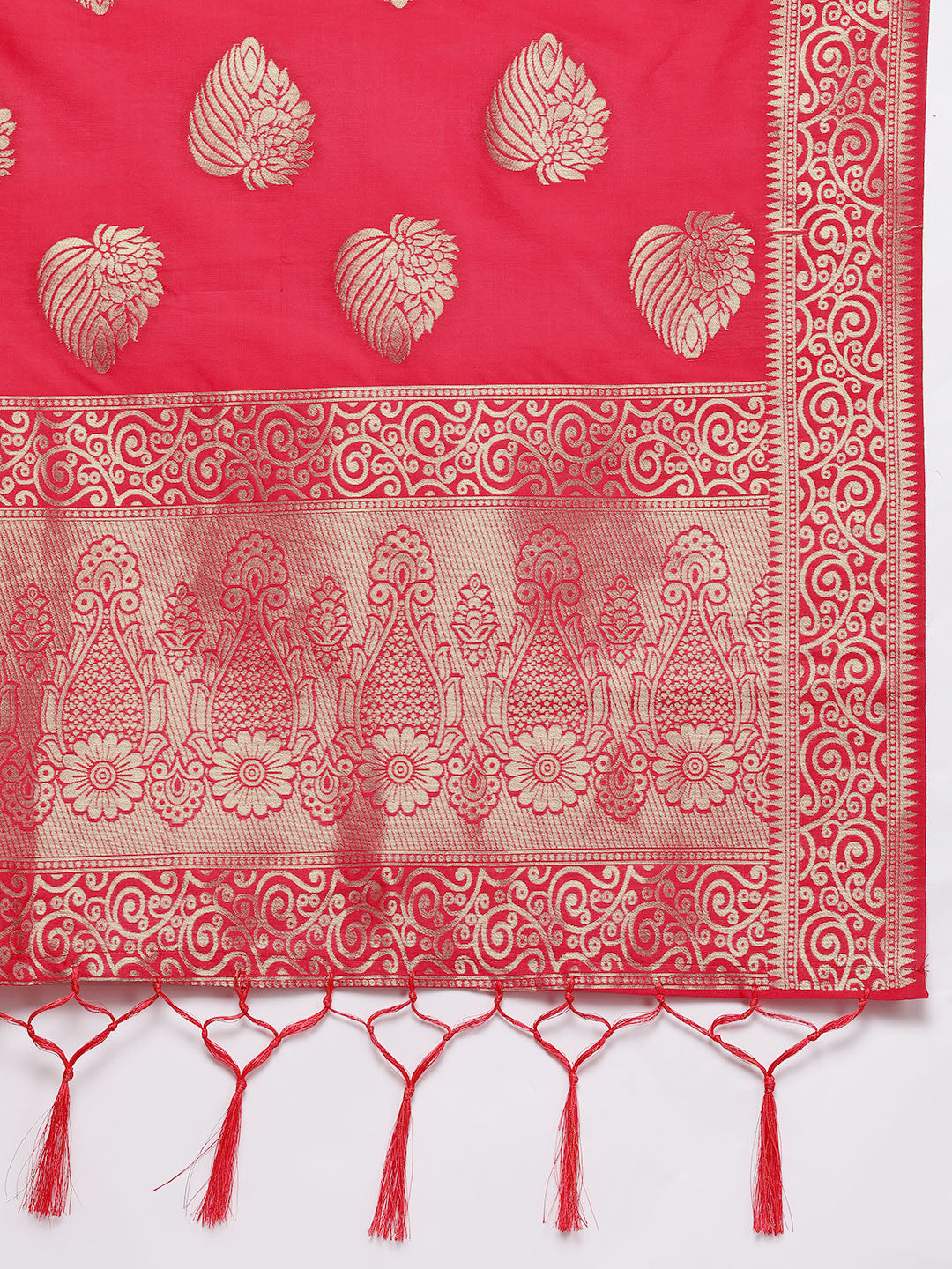 Mustard & Red Semi Stitched Banarasi Brocade Silk Lehenga Set with Zari & Resham Weaving