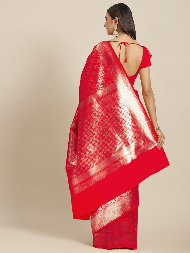 Red Golden Zari Embellished Silk Blend Banarasi Handloom Saree