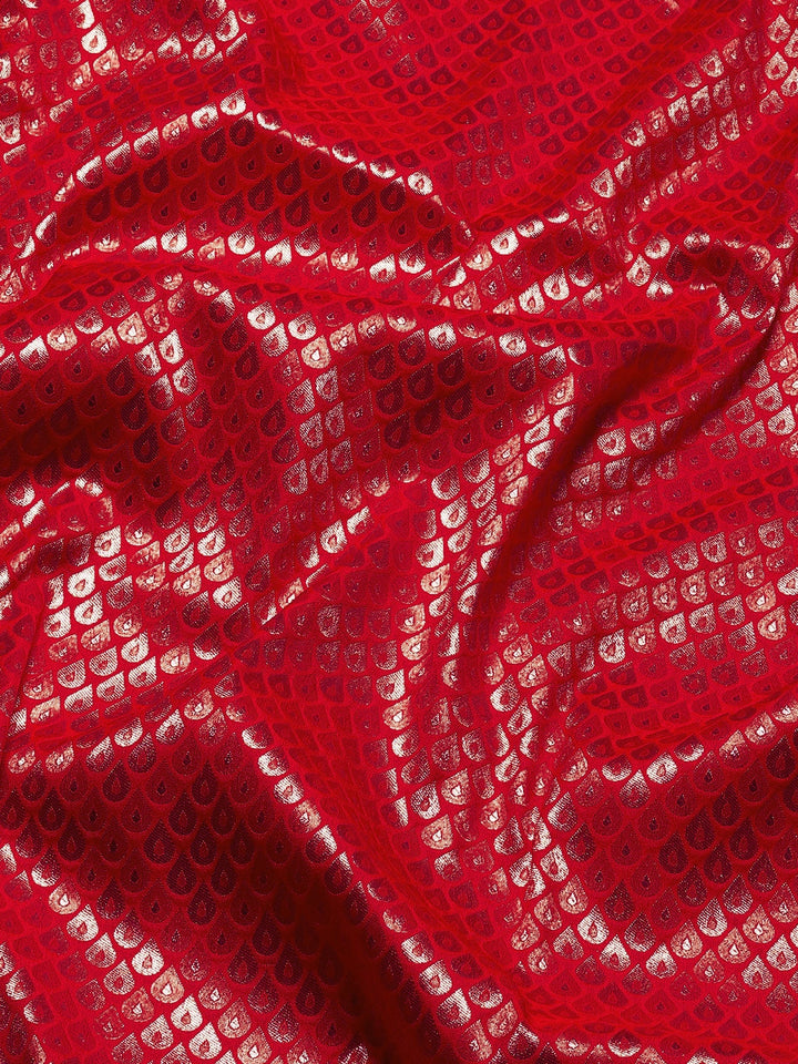 Red Golden Zari Embellished Silk Blend Banarasi Handloom Saree