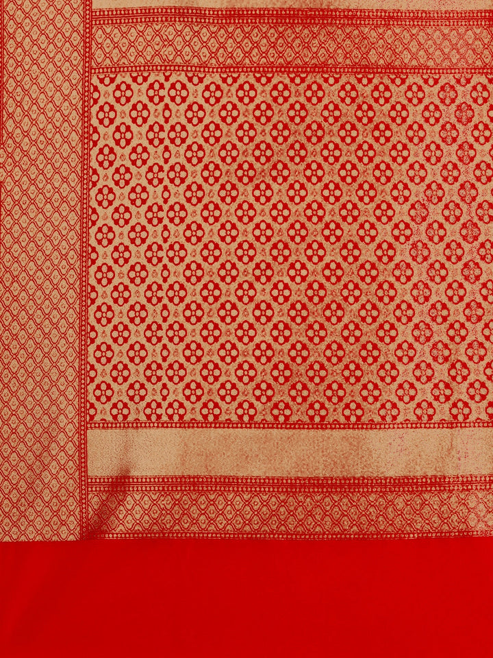 Red Golden Zari Embellished Silk Blend Banarasi Handloom Saree