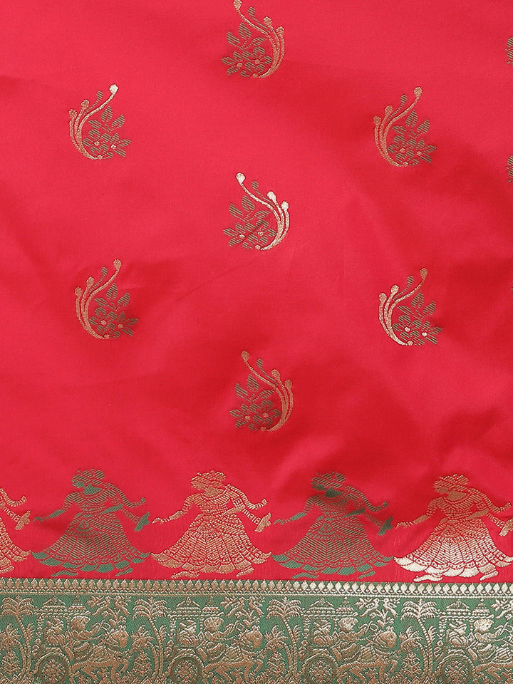 Pink Baluchari Saree with Zari & Resham woven Dancing Pictoral motifs