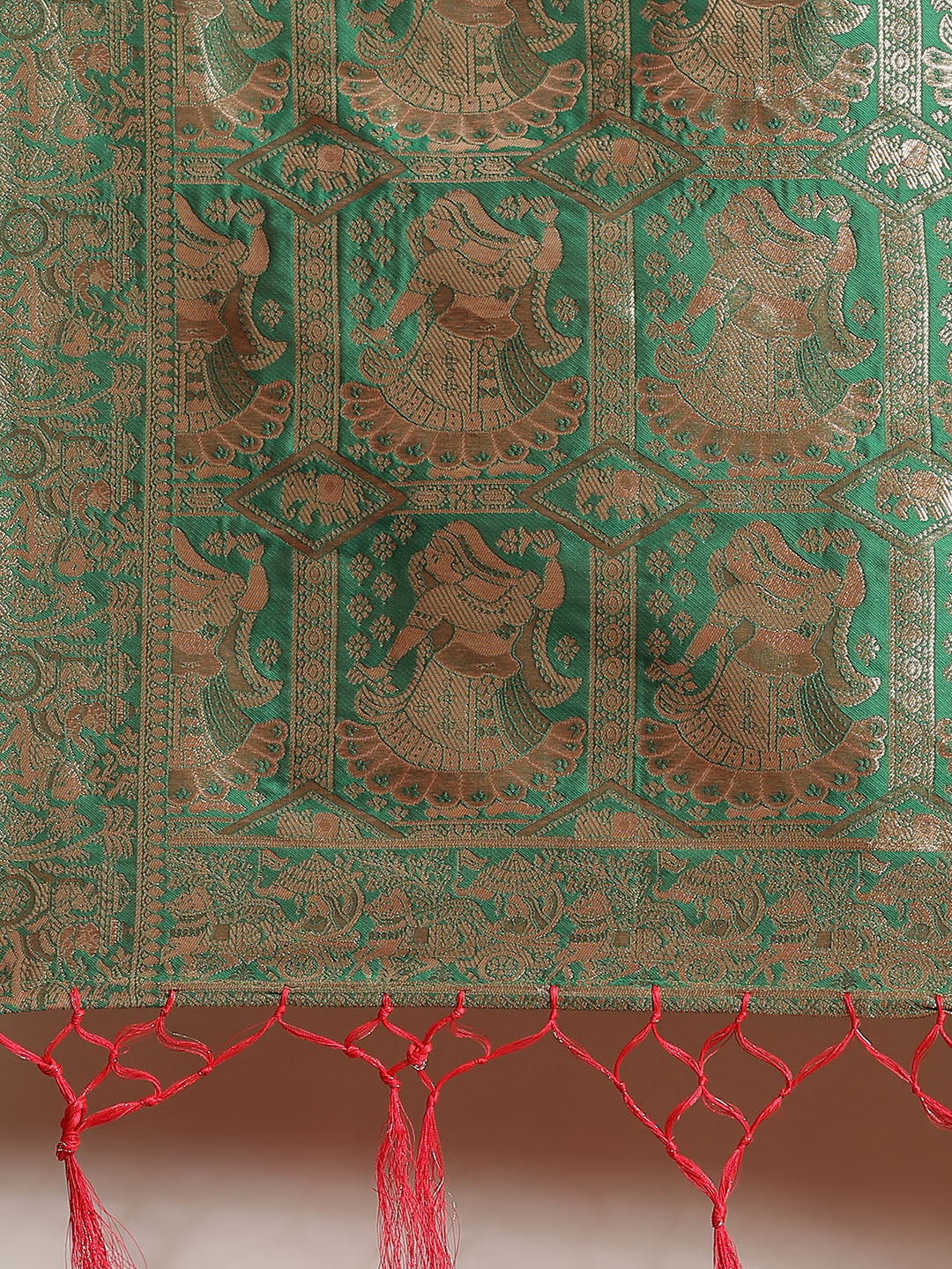 Pink Baluchari Saree with Zari & Resham woven Dancing Pictoral motifs